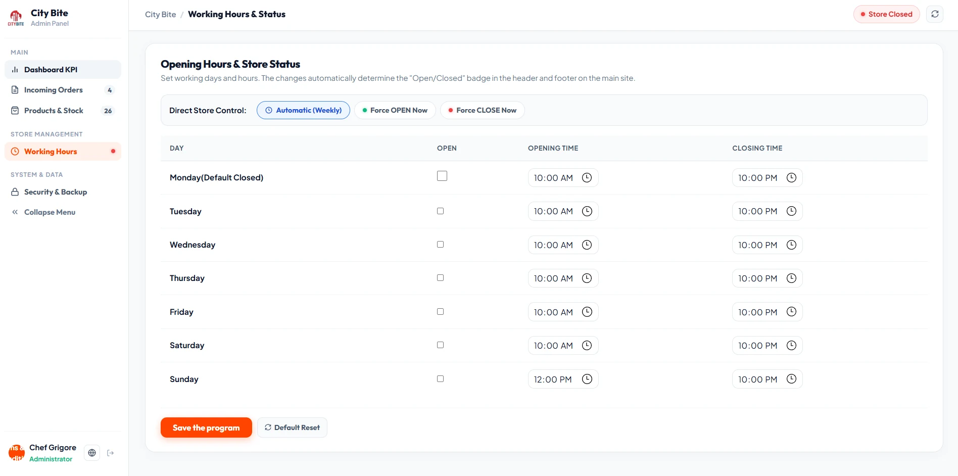 Store Schedule & Operational Status Engine
